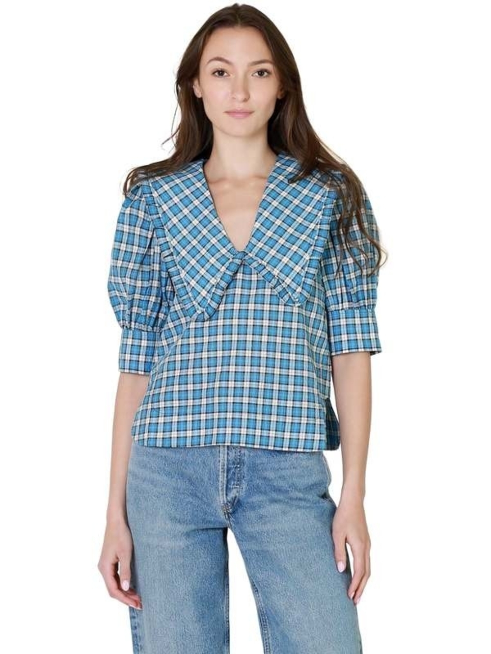 Ganni Checkered Plaid Blouse